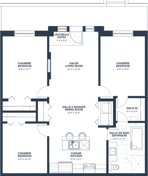 Floor plan for 3 beds, 1 bath, 1217 sqft